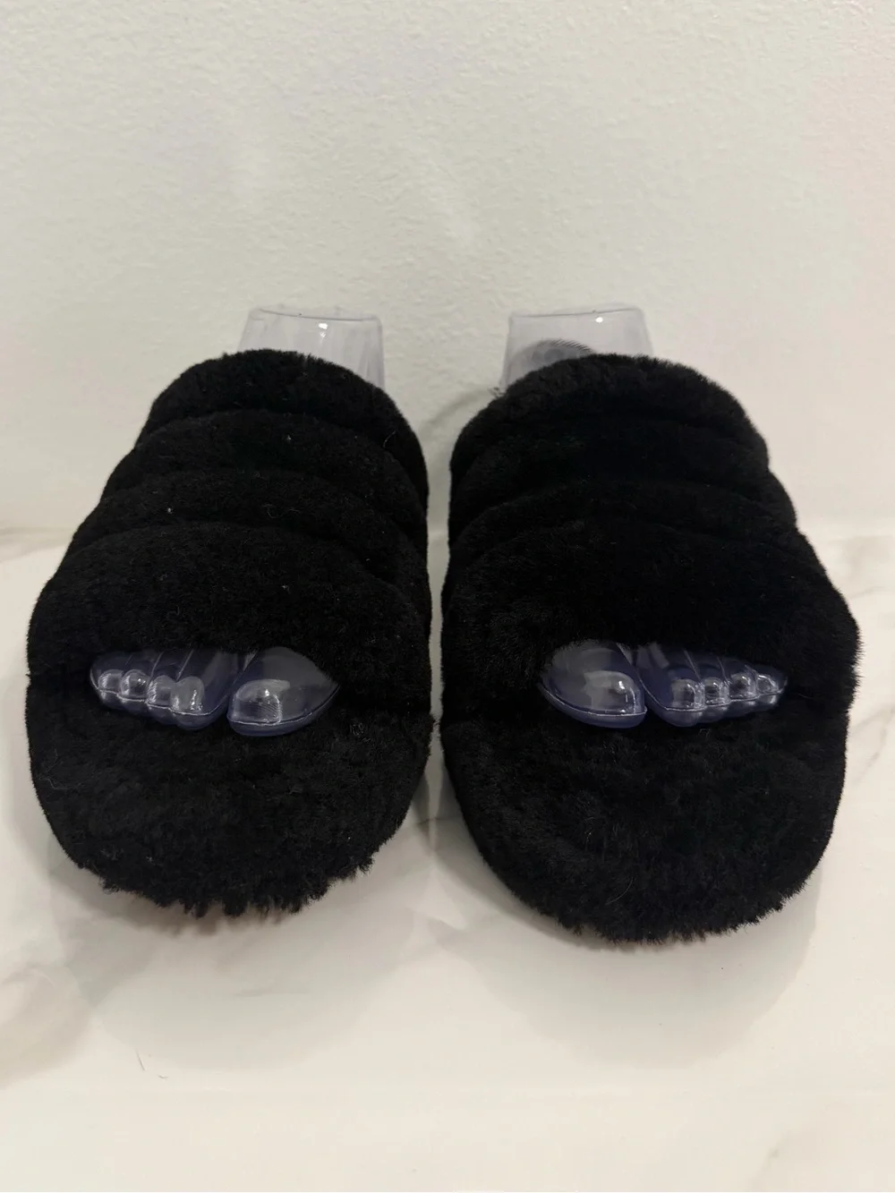 Ugg Fluff Yeah slide slippers black logo strap size 4